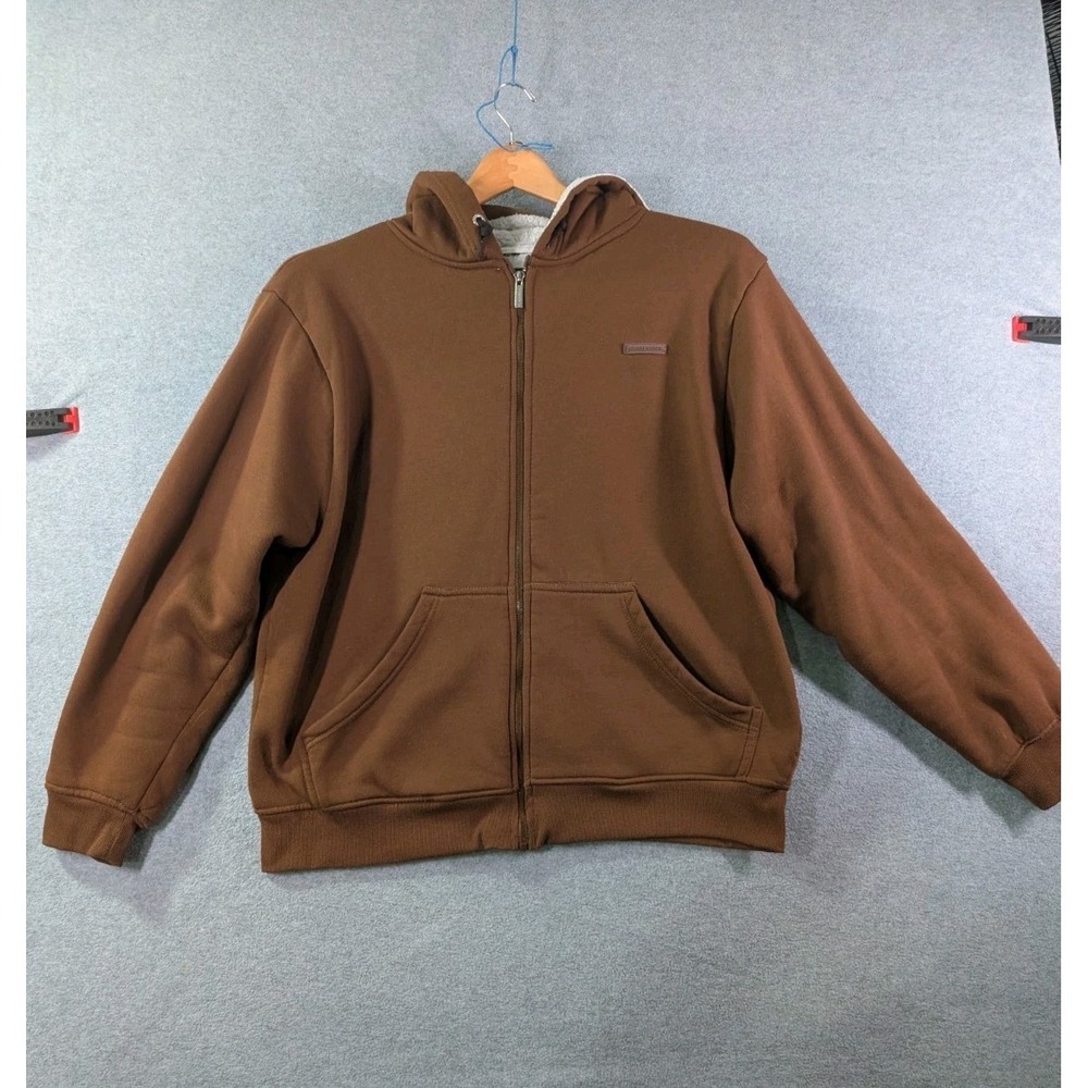 Members Only Hoodie Mens Large Brown Full Zip Sherpa Lined Sweatshirt Jacket‎